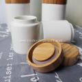 Ceramic Tea Coffee Sugar Storage Jars Wood Lid